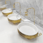 Luxury Gold Chafing Dish Set with Glass Top Cover _ Elegant Party & Holiday Hosting Tableware